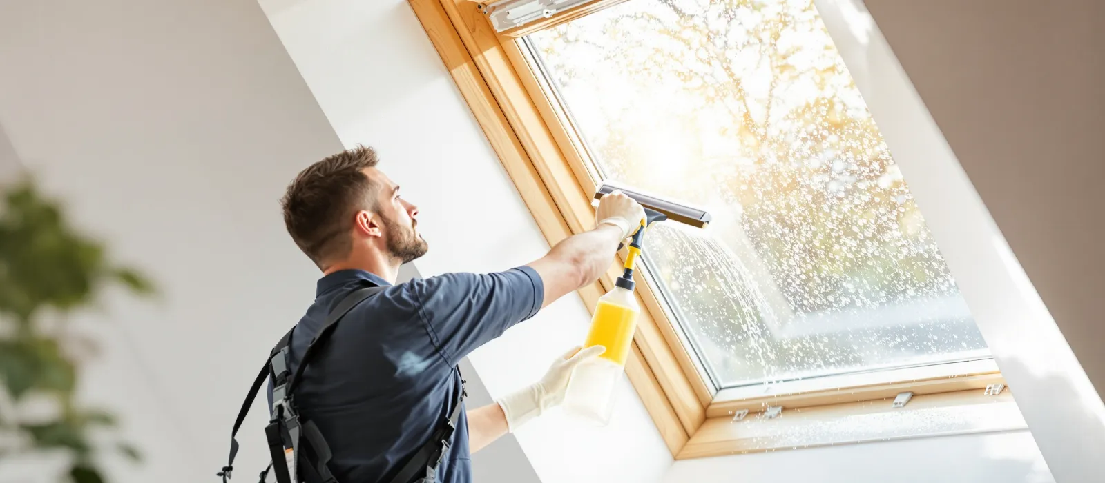 Professionele dakraam reiniging met glasreiniger